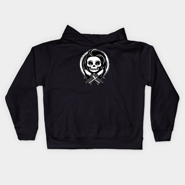 Beautician Skull and Crossed Lipsticks White Logo Kids Hoodie by Nuletto